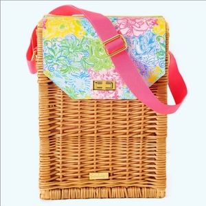 Lilly Pulitzer wicker insulated wine tote